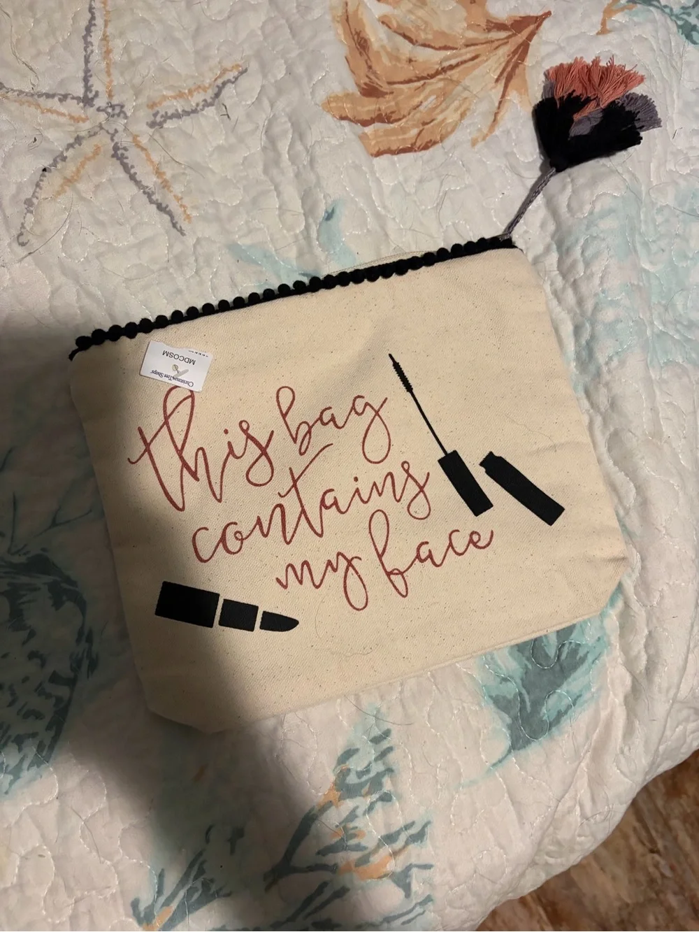 Canvas Makeup Pouch - Cream with Pink Script